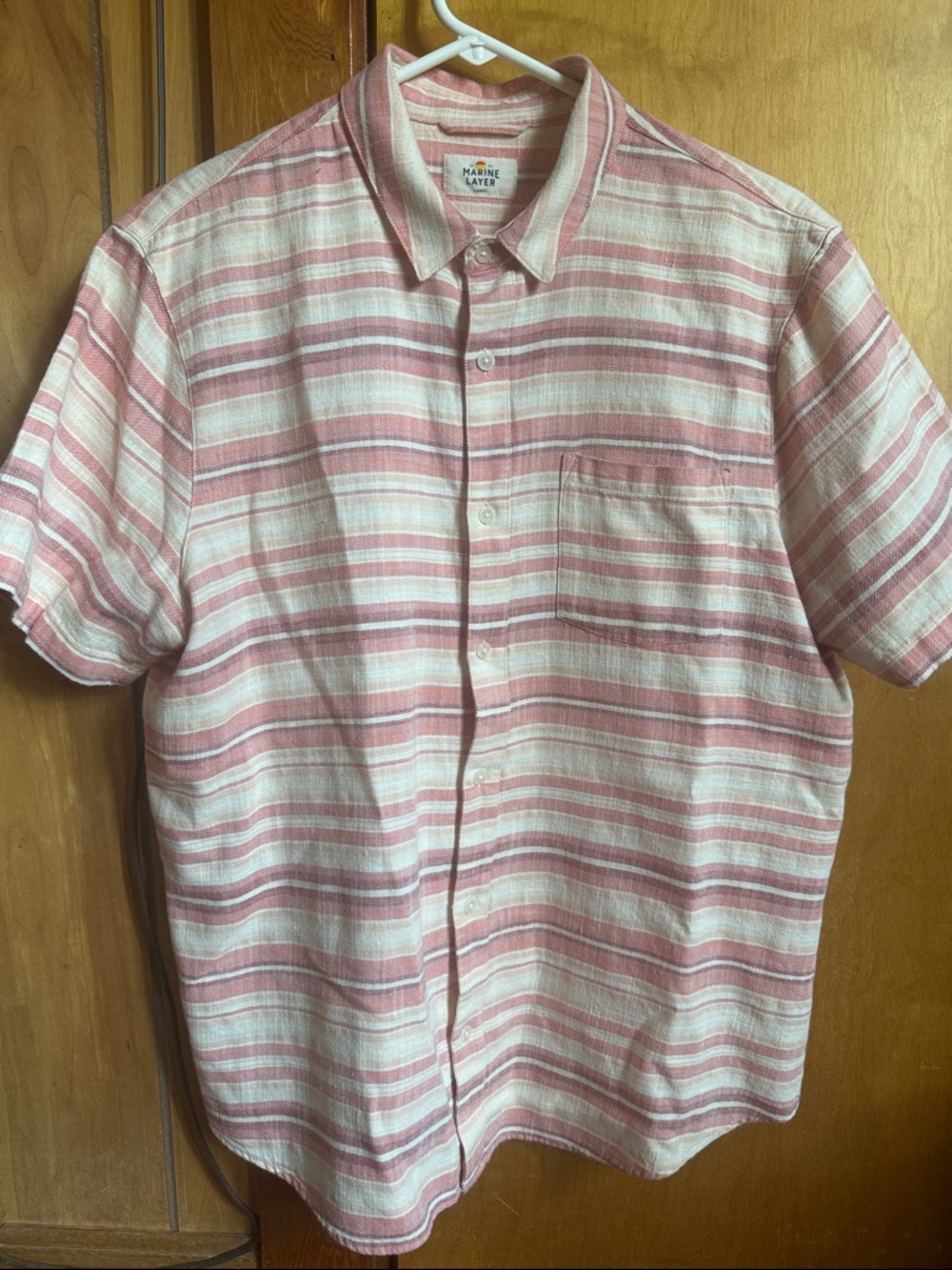 Marine Layer Pink and Cream Striped Casual Button-Down Shirt